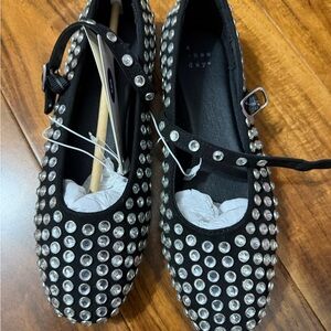 a new day Black Studded Flats